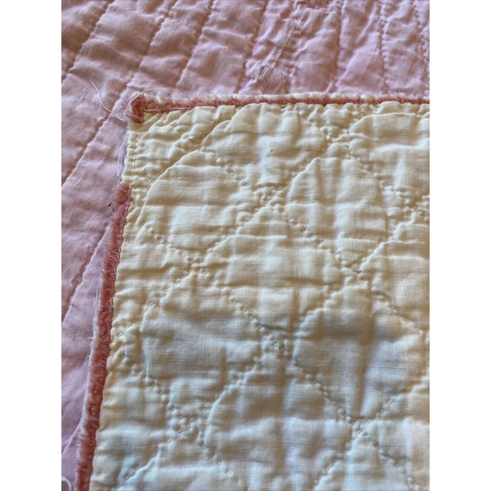 Handmade Quilt Pink Vintage Reversible Diamond Fan Stitched Cottagecore Fair